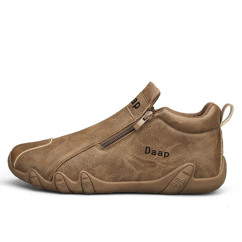 Mocassins Masculinos de Couro com Fecho de Zíper