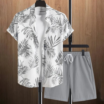 Conjunto Masculino de Verão com Estampa de Folhas
