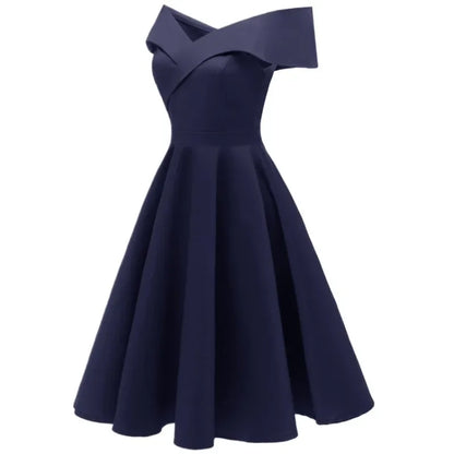 Vestido sem ombro com decote em V Midi