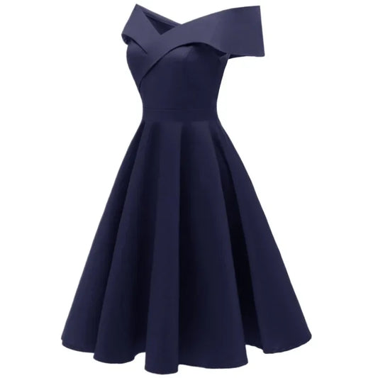 Vestido sem ombro com decote em V Midi
