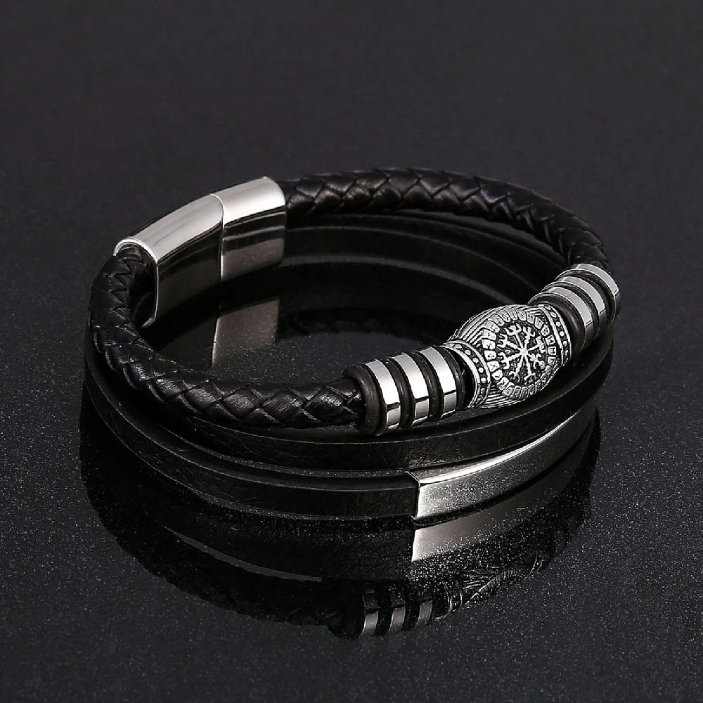 Pulseiras estilo punk viking em pele genuína entrançada