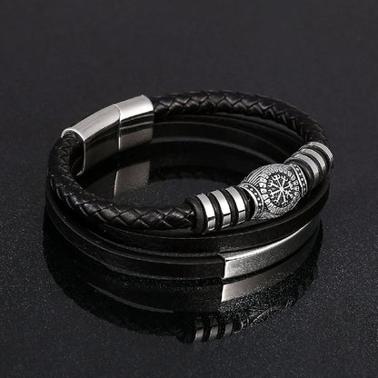 Pulseiras estilo punk viking em pele genuína entrançada