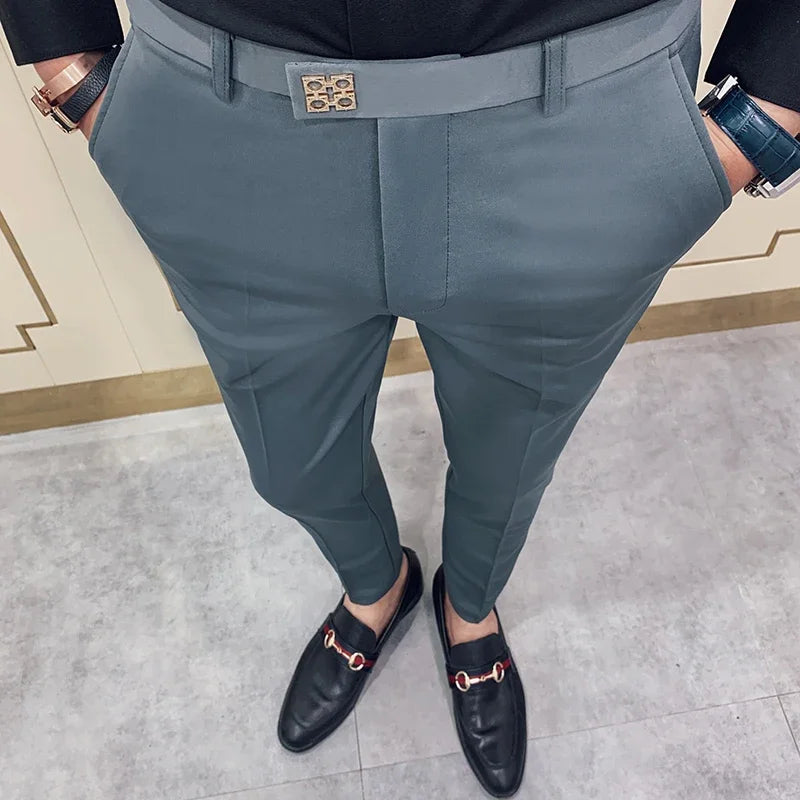 Calças sociais casuais slim fit masculinas para a primavera