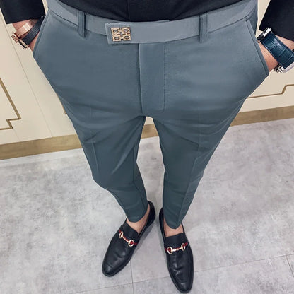 Calças sociais casuais slim fit masculinas para a primavera
